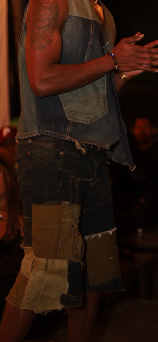 GREEN PATCHWORK JORTS
