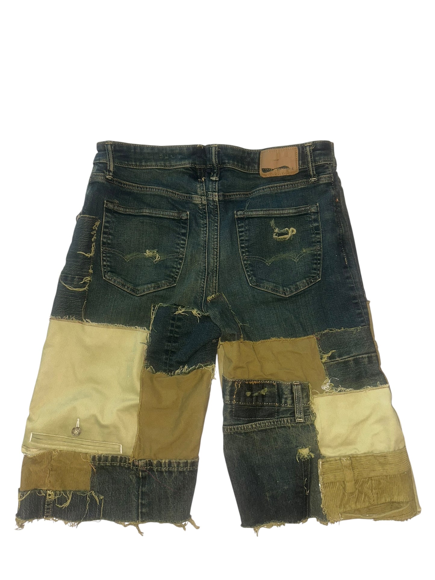GREEN PATCHWORK JORTS