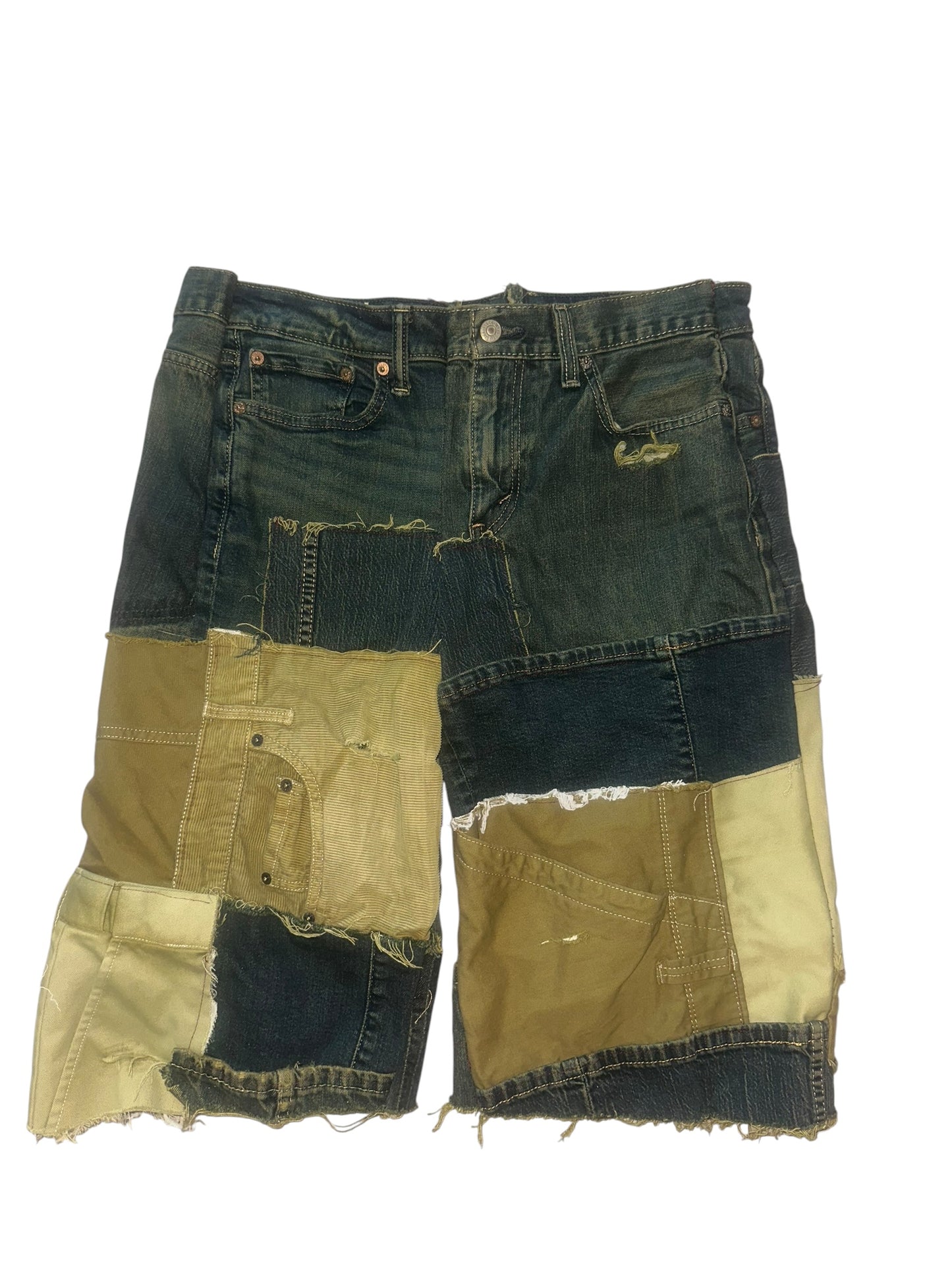 GREEN PATCHWORK JORTS