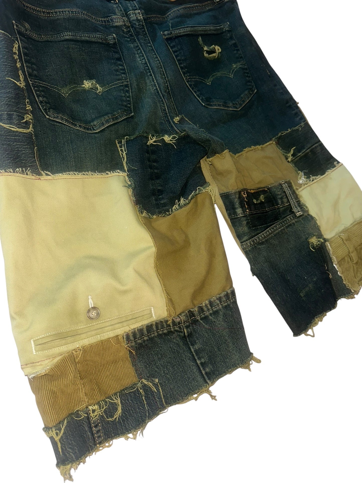GREEN PATCHWORK JORTS
