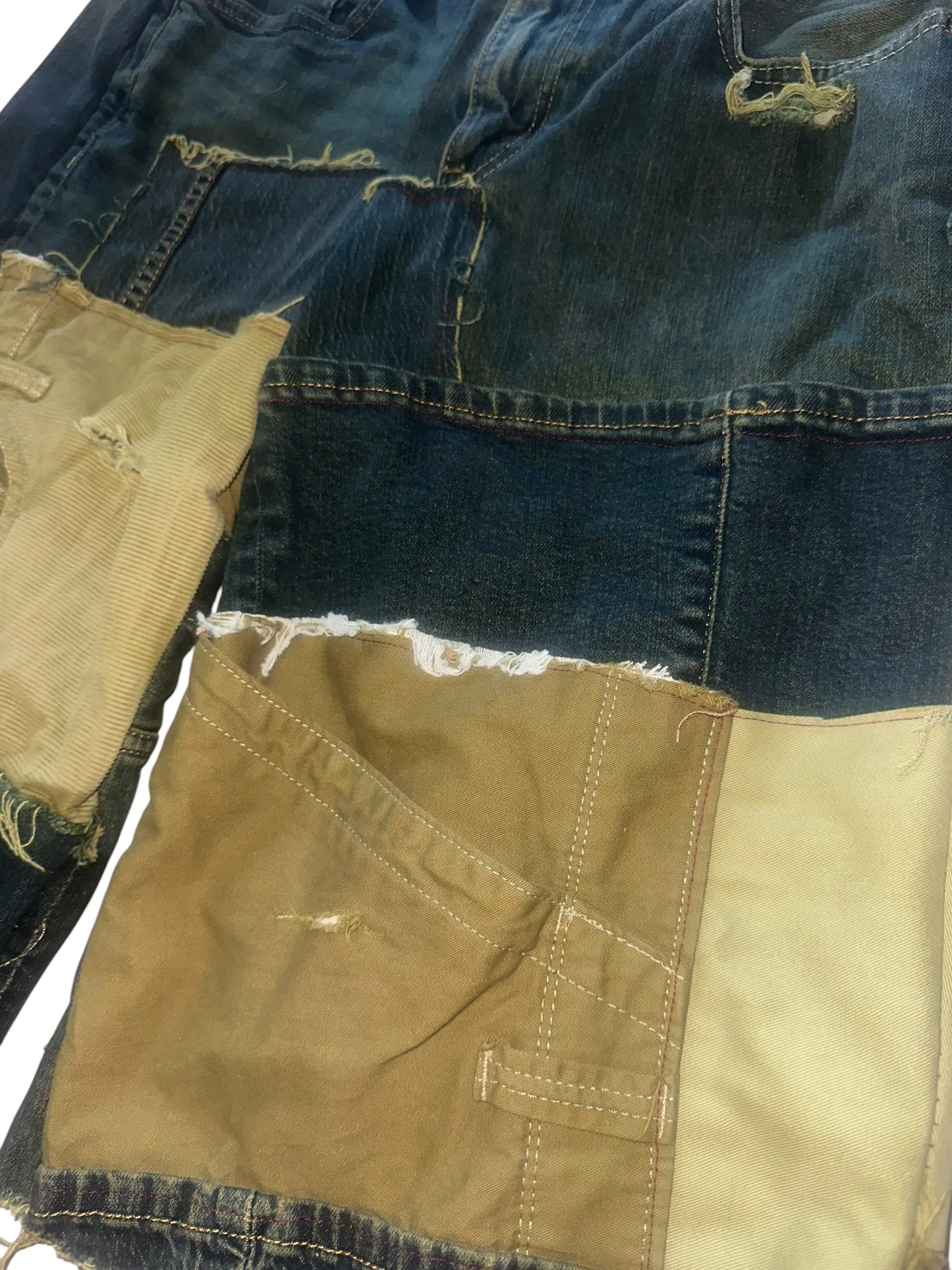 GREEN PATCHWORK JORTS