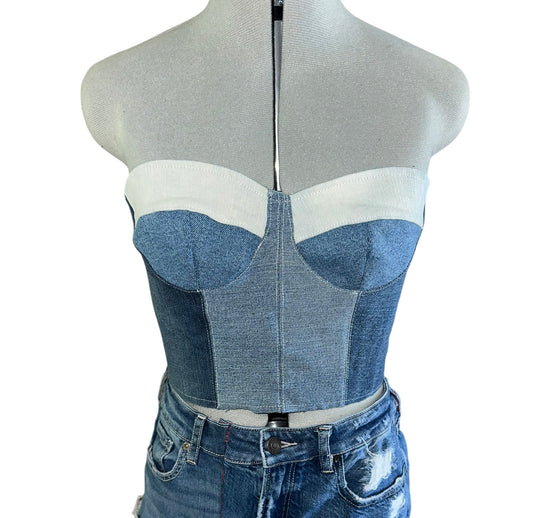 STRAPLESS DENIM CORSET